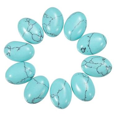 Imagem de Generic Pedra oval plana, cabochão oval, 14 mm x 10 mm, cabochão de pedra natural para fazer joias, porta-retratos faça você mesmo, decoração de casa (pacote com 10, turquesa)