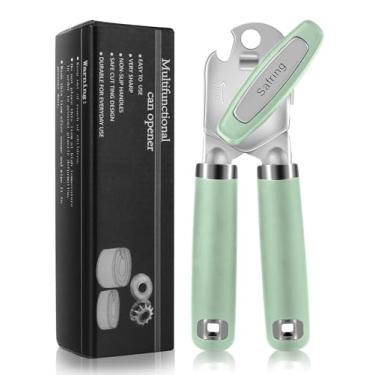 Imagem de Safring Abridor de latas manual, abridor de latas forte e resistente com alça de toque suave, lâmina afiada, borda lisa, abridores de lata com abridor de garrafas multifuncional, menta