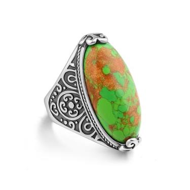 Imagem de Joliernelle Anéis de cobre turquesa para mulheres, anel vintage de aço inoxidável, Metal, Turquesa sintética