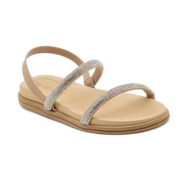 Imagem de Sandália Feminina Papete Beira Rio Duas Tiras De Strass (40, Bege)