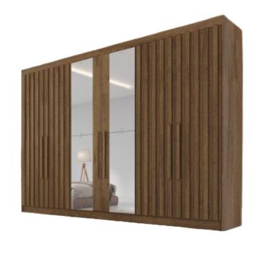 Imagem de Guarda Roupa 6 Portas Potente 4 Ripado Com Espelho 100% Mdf Braúna