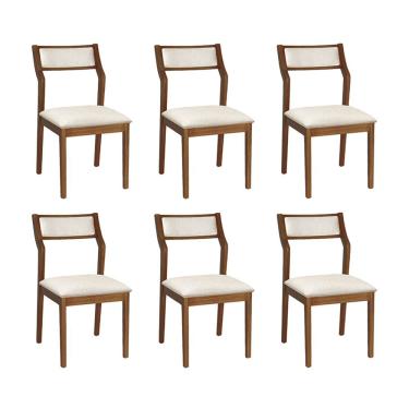 Imagem de Conjunto 6 Cadeiras De Jantar Lagum Conforto Estofada Jequitibá Terra Linho Bege