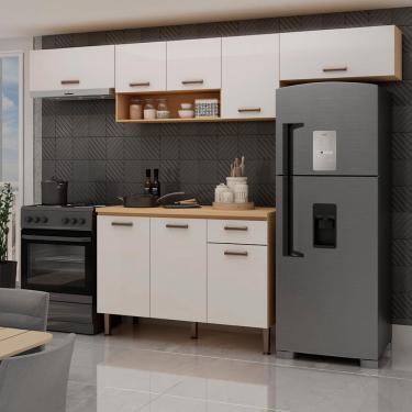 Imagem de Cozinha Compacta Essência 100% MDF 8 Portas 1 Gaveta Freijó e Off White 260 cm
