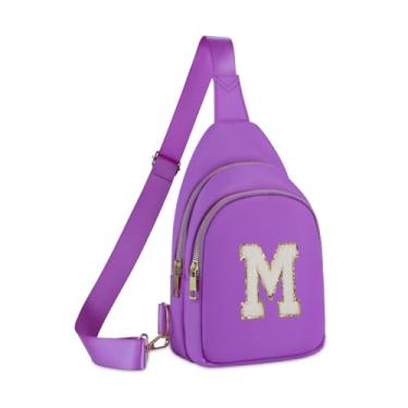 Imagem de FEIYITE Pochete para meninas e crianças, bolsa tiracolo com letras de chenille, presente de formatura de aniversário de Natal para meninas e irmãs, pochetes de nylon personalizadas, Bolsa de peito