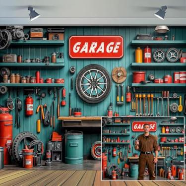 Imagem de 2,1 x 1,5 m de garagem pano de fundo vintage mecânico sala de ferramentas armário tema peças automotivas crianças meninos decoração de festa de aniversário estúdio foto adereços