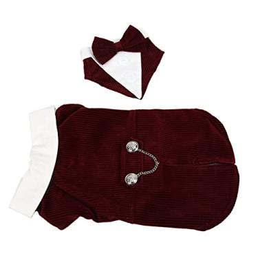 Imagem de Yctze Terno de Casamento para Animais de Estimação - Terno de Smoking para Cachorro Decorativo Elegante e Elegante Com Gravata Borboleta para Festa de Casamento - Vermelho Jujuba (XL)