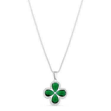 Imagem de Colar Trevo Feminino com Pedra de Zircônia, Semijoia Banhada a Prata – Elegante e Delicado, Ideal para Presentear ou Usar no Dia a Dia. (Verde)