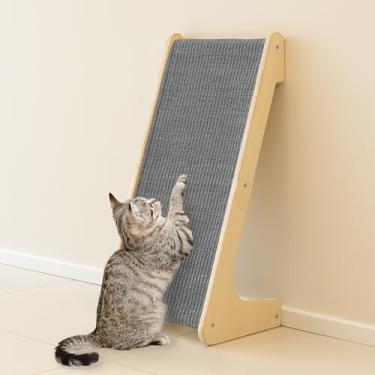 Imagem de PETKARAY Arranhador para gatos em forma de L, rampa de sisal para arranhar, almofada vertical para gatos internos, protetor de móveis de 65 cm com erva de gato, cinza