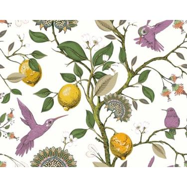 Imagem de LACHEERY Papel de parede removível de beija-flor roxo limoeiro descascar e colar papel de parede pássaros flores vintage papel de parede floral papel de contato limão para armários paredes de banheiro
