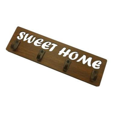 Imagem de Suporte de chave minimalista com 4 ganchos, suporte para entrada, parede, cozinha, quarto, armário e porta adequado para organizar chaves de carro, chaves de casa. (Sweet Home)