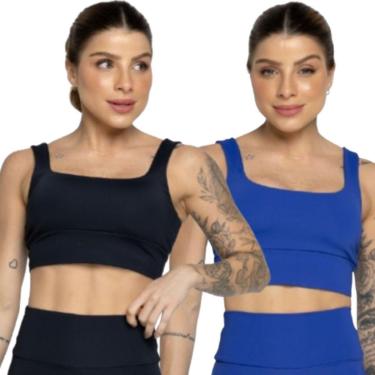 Imagem de KIT 2 Top Smart Alça Grossa Serra e Mar Alta Compressão Treino Academia Moda Fitness Musculação-Feminino