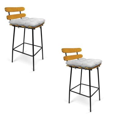 Imagem de Kit 02 Banquetas Costela Suede Cinza Base Metal