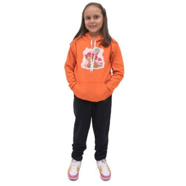 Imagem de Kit Conjunto Infantil Blusa Moletom Canguru Menina Estampa Ursinho e Calça Jogger Com Bolso