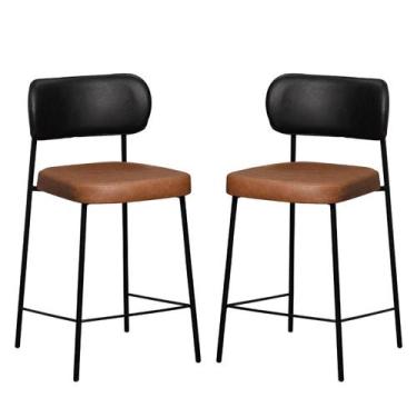 Imagem de Kit 2 Banquetas Altas Estofadas Camila Est Preta Assento Conhaque e En