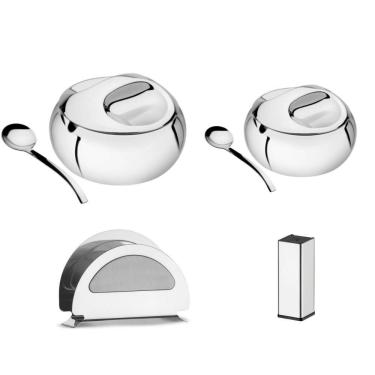 Imagem de Kit Para Farinha, Açúcar Porta Guardanapo E Paliteiro Tramontina Service Em Aço Inox 14 Cm 2 Peças