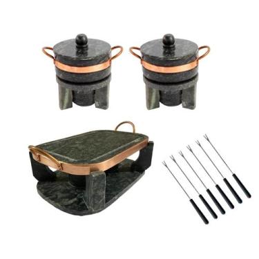 Imagem de kit Fondue Churrasqueira Oval 31cm 02 panelas + 6 garfinhos - So Jos