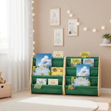 Imagem de Estante infantil, estante infantil de 4 níveis, prateleira Montessori para quarto de bebê, armazenamento de livros de sala de aula infantil, organizador de armazenamento de brinquedos de madeira