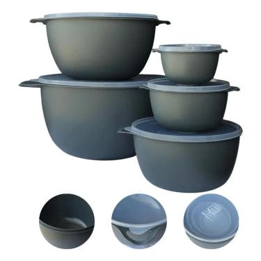 Imagem de 2X Kit 5 Vasilhas Plásticas Caçarola Alimento Tampa Cozinha