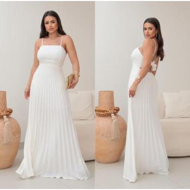 Imagem de Vestido Feminino Longo Plissado Tercido Duna - RLMODAS, Branco, U