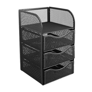 Imagem de QANYEGN Organizador de mesa de malha, organizador de mesa de malha de 3 camadas com gaveta, organizador de mesa antiderrapante para escritório, casa, estudantes