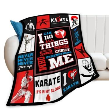 Imagem de Cobertor de karatê com cinto preto, cobertores para meninas, meninos, crianças, amantes de karatê, pelúcia macia e aconchegante de lã para sofá-cama 127 x 101 cm