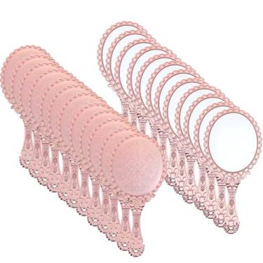 Imagem de 12 peças de espelho de mão vintage 24,4 cm C x 11,4 cm L espelhos de flores em relevo rosa portátil pequeno espelho de princesa lembrancinhas de festa retro, espelhos decorativos de mão em massa para