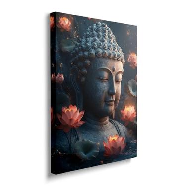 Imagem de Arte de parede em tela de Buda Zen imagens arte Buda religião lótus pintura budismo impressões meditação arte moderna para banheiro sala de estar quarto escritório decoração de parede emoldurada 30,5