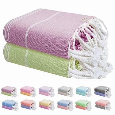 Imagem de HEIRLOOM COMFORT Pacote com 2 toalhas de praia, grandes 101,6 cm x 180 cm, algodão turco, sem areia, absorvente, secagem rápida, piscina, spa, viagens, leve, lavável na máquina - vinho vinho e verde