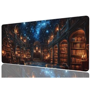 Imagem de Dark Academia Library Desk Mat Gaming Desk Pad Grande Mouse Teclado Pad Prateleira Mágica Livros Antigos Tapetes de Mesa Teclado de Computador Tapete de Mouse Mat Laptop Tapete Escritório Decoração de