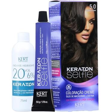 Imagem de Coloração permanente em creme para cabelos, Com cistina e óleo de macadâmia, Selfie, 50g, Keraton, Nº 5.0 Castanho Claro