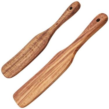 Imagem de 2 peças de jorros de madeira de acácia para iniciantes de massa fermentada, espátula de madeira fina para bater massa, mexer, espalhar, ideal para assar e cozinhar