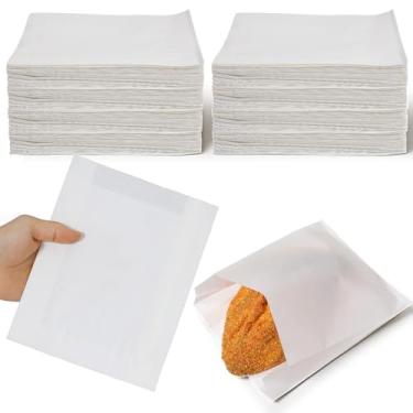 Imagem de PercyEffie 400 sacos de papel de vidro, sacos semi translúcidos resistentes à graxa, 19 x 15 x 5 cm, branco para biscoitos de padaria, sanduíche, doces, lanches, lembrancinhas de festa