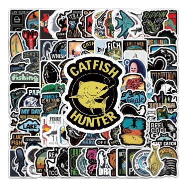 Imagem de Pacote de adesivos com tema de pesca, 50 peças de desenho animado, robalo, atum, peixe-espada