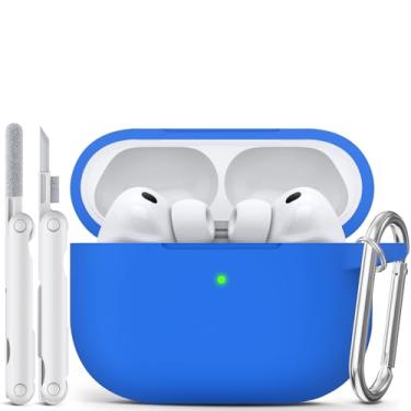 Imagem de MCTOPZO Capa para AirPods Pro 3 2025 vem com kit de limpeza, capa protetora de silicone macio para Apple AirPods Pro 3ª geração com chaveiro, capa para AirPod Pro 3 para mulheres e homens - azul