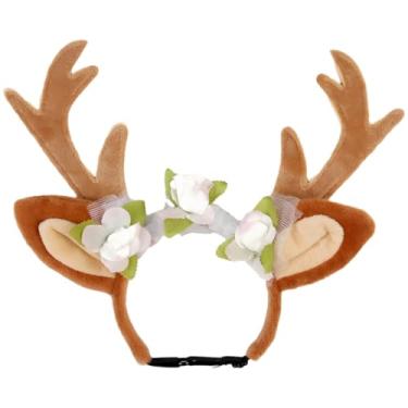 Imagem de Faixa de cabeça de chifre de animal de estimação, chifres de rena de pelúcia para cães e gatos, acessórios de fantasia de Natal, acessório de cabeça festivo para animais de estimação, ajuste ajustável