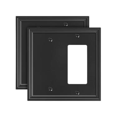 Imagem de TREEWELL Pacote com 2 placas de cobertura para interruptor de luz decorativas/decorativas, pretas e modernas, placas de interruptor de parede de fibra de bambu e capas de tomada