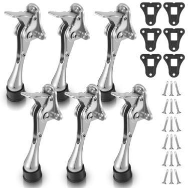 Imagem de 6 peças de rolha de porta kickdown, batente de porta de metal de 14 cm para parte inferior da porta, pontas de borracha ajustáveis fáceis de substituição de mola batente de porta (com arruelas e