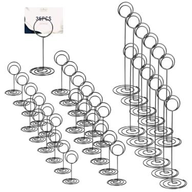 Imagem de 36 suportes para números de mesa, 3 tamanhos de porta-cartões de lugar preto para fotos, cartão de notas de menu, pequeno número de mesa, suporte para fotos para decoração central, recepção de