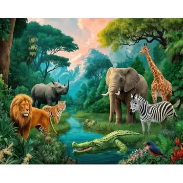 Imagem de 3 x 2,4 m Selva Floresta Animais Fotografia Pano de Fundo Floresta Floresta Tropical Safari Fundo de Festa Selvagem Decorações de Aniversário Chá de Bebê Decoração de Festa Infantil Cabine de Fotos