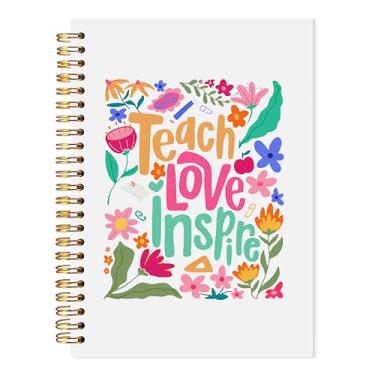 Imagem de LADOCK Caderno espiral floral boho para professores, diário de agradecimento ao professor, material de volta às aulas para professores, caderno educador Teach Love Inspire, 14 x 21 cm