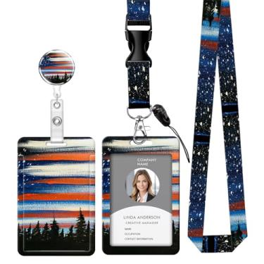 Imagem de Cordão retrátil para crachá de identificação com clipe e chaveiro, ajustável, bonito carretel durável, perfeito para mulheres enfermeiras, professoras, trabalhadoras de escritório (bandeira americana