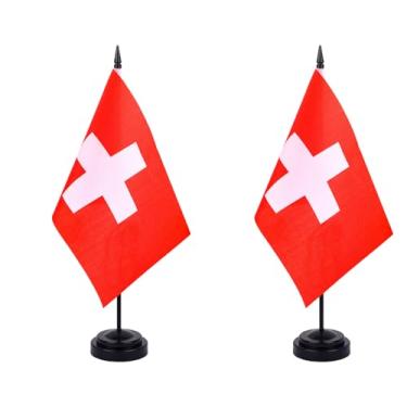 Imagem de JBSJBS Bandeira de mesa da Suíça 30,5 cm, conjunto de luxo, bandeiras suíças, mini bandeiras de mesa de escritório da Suíça com base preta para decoração de mesa (pacote com 2)