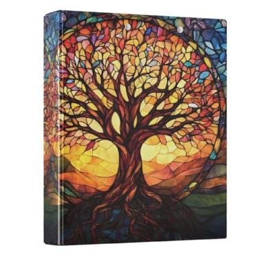 Imagem de Fichário de 3 anéis, árvore da vida com folha, fichários de 3,8 cm, três fichários com prancheta, serve para papel de 21 x 28 cm, 3 bolsos internos de PVC transparentes para material de escritório