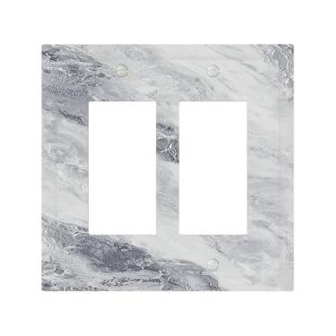 Imagem de Naiqadnehz Capas decorativas de mármore branco cinza textura de pedra padrão 2 gangues interruptor duplo interruptor de luz placa de interruptor elétrico placa de decoração GFCI placa de parede para