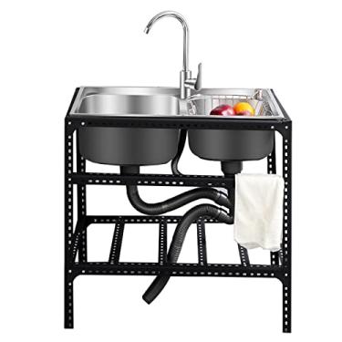 Imagem de TRGCJGH Pia comercial de aço inoxidável 304 com tigela dupla, pia de cozinha de fazenda autônoma, pia utilitária Farmhous (80 x 43 x 75 cm/31,4 x 16,9 x 29,5 cm)