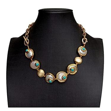 Imagem de URMIBDAI Colares femininos moeda branca pérola galvanizada zircônia cúbica contas pave colar banhado a ouro