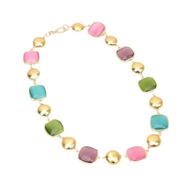 Imagem de OROAOBOMT Colar com contas de moedas escovadas banhadas a ouro 45,7 cm quadradas e cores mistas, presentes de festa para mulheres