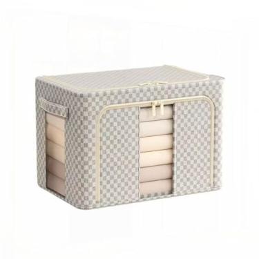 Imagem de Caixa Organizadora Roupas Brinquedos Lençol Edredom Guarda Roupa Dobrável Visor Transparente(xadrez M)