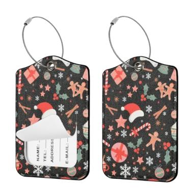 Imagem de Seorsok 2 etiquetas de viagem de bagagem para malas, etiqueta de nome de couro PU de Natal com capa de privacidade e cartão de identificação e anel de metal durável adequado para bolsas e mochila