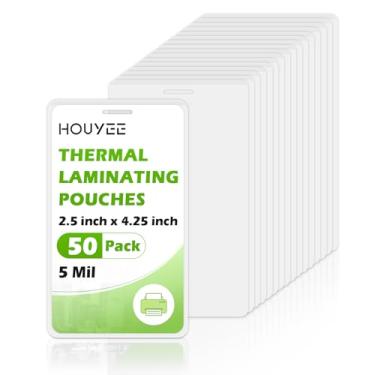 Imagem de HOUYEE Bolsas de laminação térmica 5 mil, pacote com 50, 6 x 10 cm, tamanho de crachá de identificação, bolsas laminadas com furo, folhas laminadas ultra transparentes, bolsas laminadoras HeatSeal